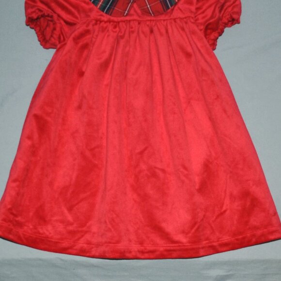 Max Studio Kids Dress Size 24 Months Red Velour Holiday Dress w/ Plaid Collar - Picture 6 of 9